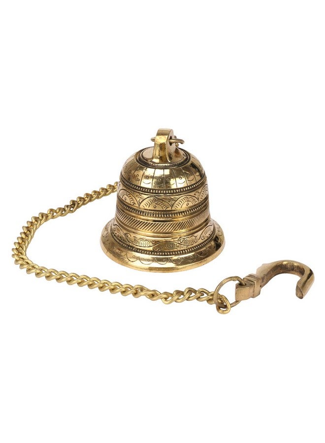 Kartique Brass Hanging Bell with Antique J Hooks - Metal Chain for Porches, Doors, Mandirs - Ideal for Home & Outdoor Decor, Housewarming Gift - Image 4