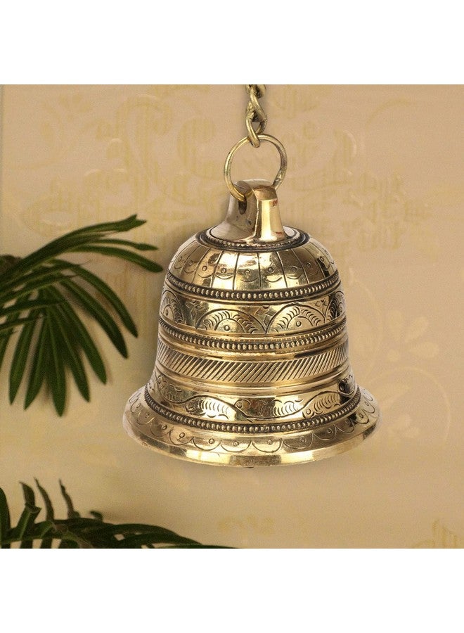 Kartique Brass Hanging Bell with Antique J Hooks - Metal Chain for Porches, Doors, Mandirs - Ideal for Home & Outdoor Decor, Housewarming Gift - Image 1