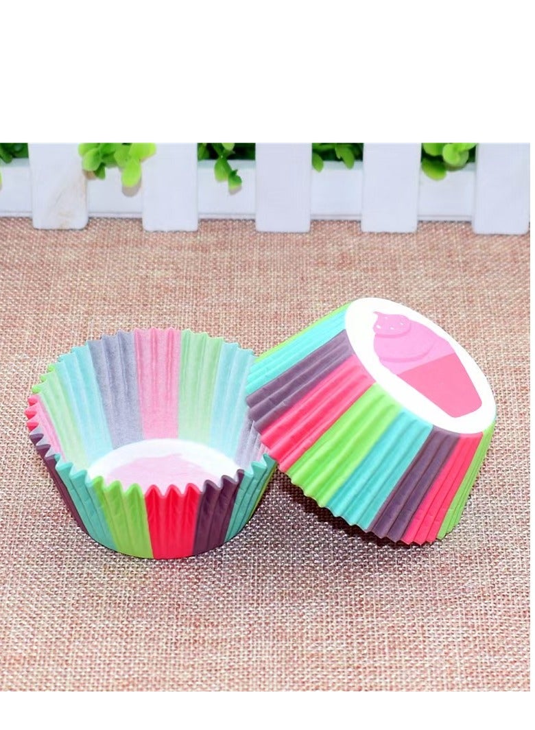 100Pcs/set  Cupcake Baking Paper Cases Cake Box,Disposable Muffins Baking Cupcake Mould 6.8x5x3cm - Rainbow Cake - Image 1
