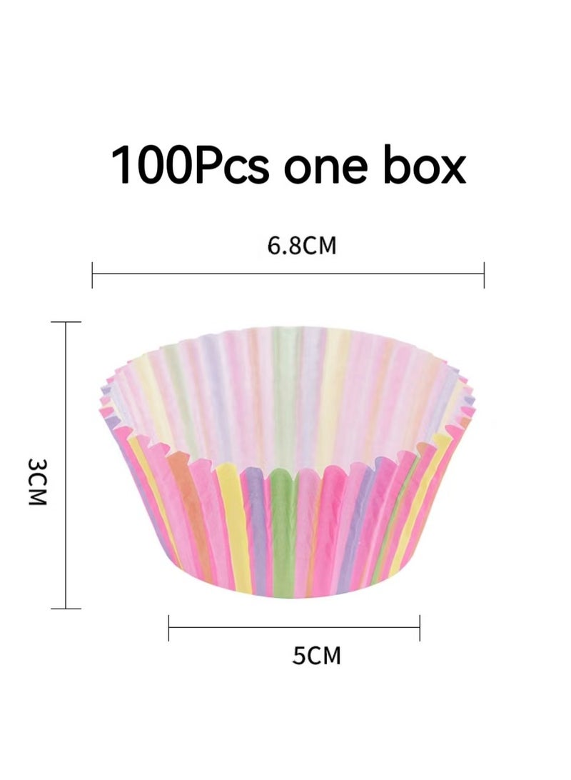 100Pcs/set  Cupcake Baking Paper Cases Cake Box,Disposable Muffins Baking Cupcake Mould 6.8x5x3cm - Rainbow Cake - Image 2