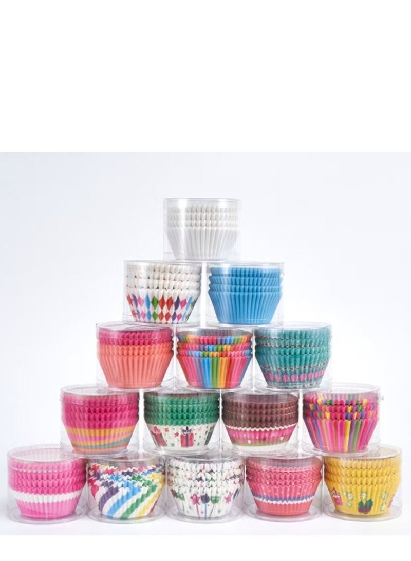 100Pcs/set  Cupcake Baking Paper Cases Cake Box,Disposable Muffins Baking Cupcake Mould 6.8x5x3cm - Rainbow Cake - Image 3
