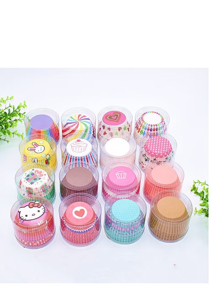 100Pcs/set  Cupcake Baking Paper Cases Cake Box,Disposable Muffins Baking Cupcake Mould 6.8x5x3cm - Rainbow Cake - Image 4
