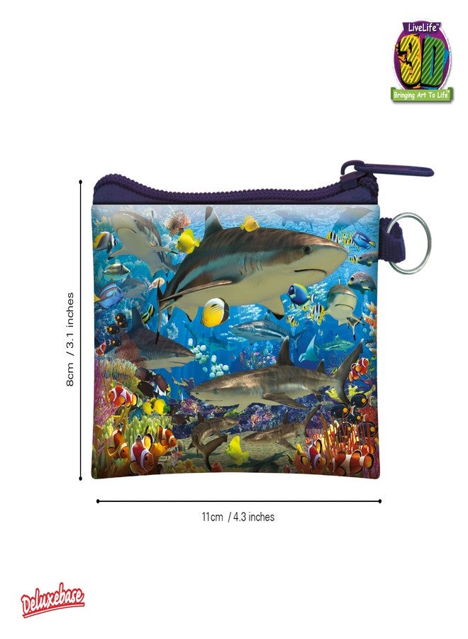  ديلوكس بايز محفظة نقود ثلاثية الأبعاد من لايف لايف - شعاب مرجانية على شكل سمكة قرش من ديلوكس بيس. محفظة محيط ثلاثية الأبعاد عدسية. حامل للنقود والعملات المعدنية والبطاقات بسحاب آمن، مزينة برسومات مرخصة من الفنان الشهير ديفيد بينفاوند. - Image 2