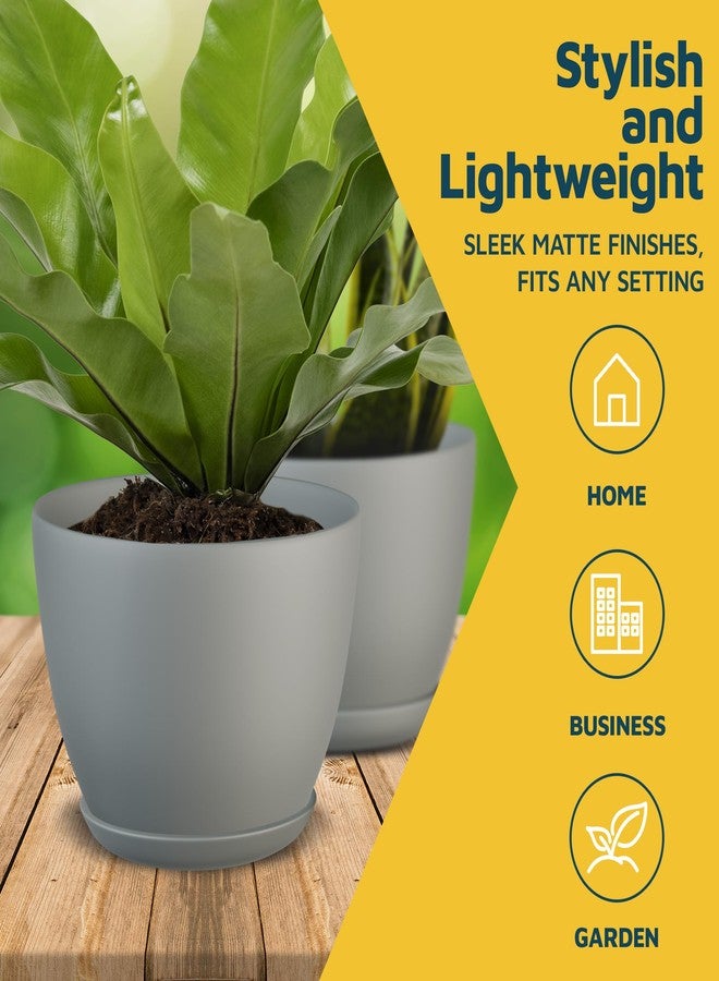 Lifemaster Planter Pots with Drainage Holes - Lightweight, Durable & Space-Saving Pots for Indoor and Outdoor - Versatile Functionality, Simple Modern Design, Set of 10 Plastic Planter Pots - Gray - Image 3
