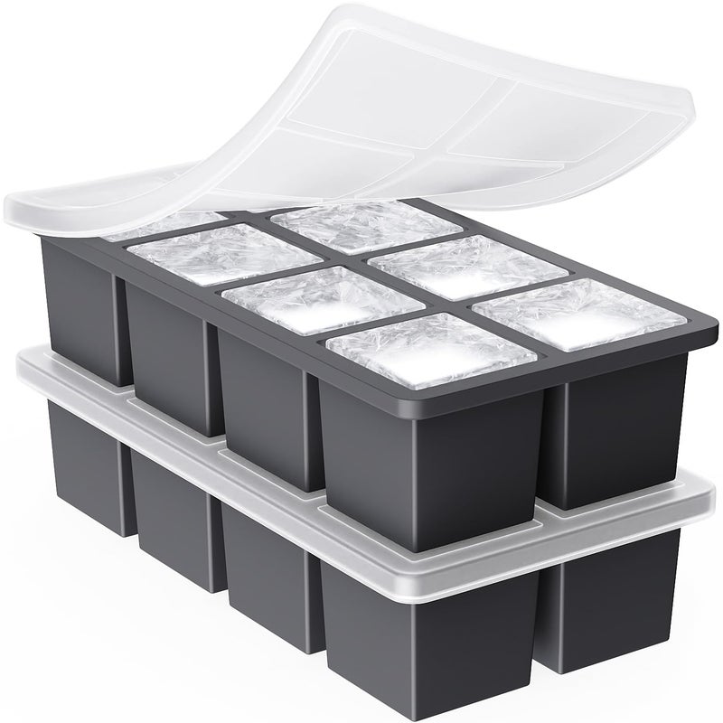 Large Ice Cube Trays for Whiskey GGOW Big Silicone Ice Cube Trays 2Inch  Huge Square Ice Cubed Tray for Whisky and Cocktail