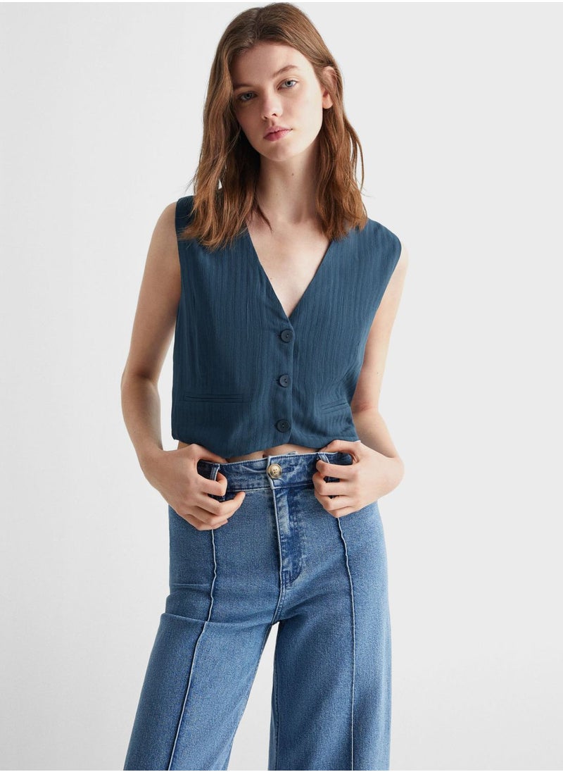 MANGO Youth Button Detail Vest Coat  - Image 1