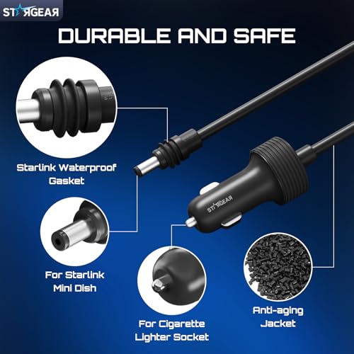 Stargear Starlink Mini Cable 12V Power Cable 3M/10FT, Starlink Mini Accessories 16AWG Cigarette Lighter to DC Cord, 12V-48V Car Charger Car Adapter - Image 4