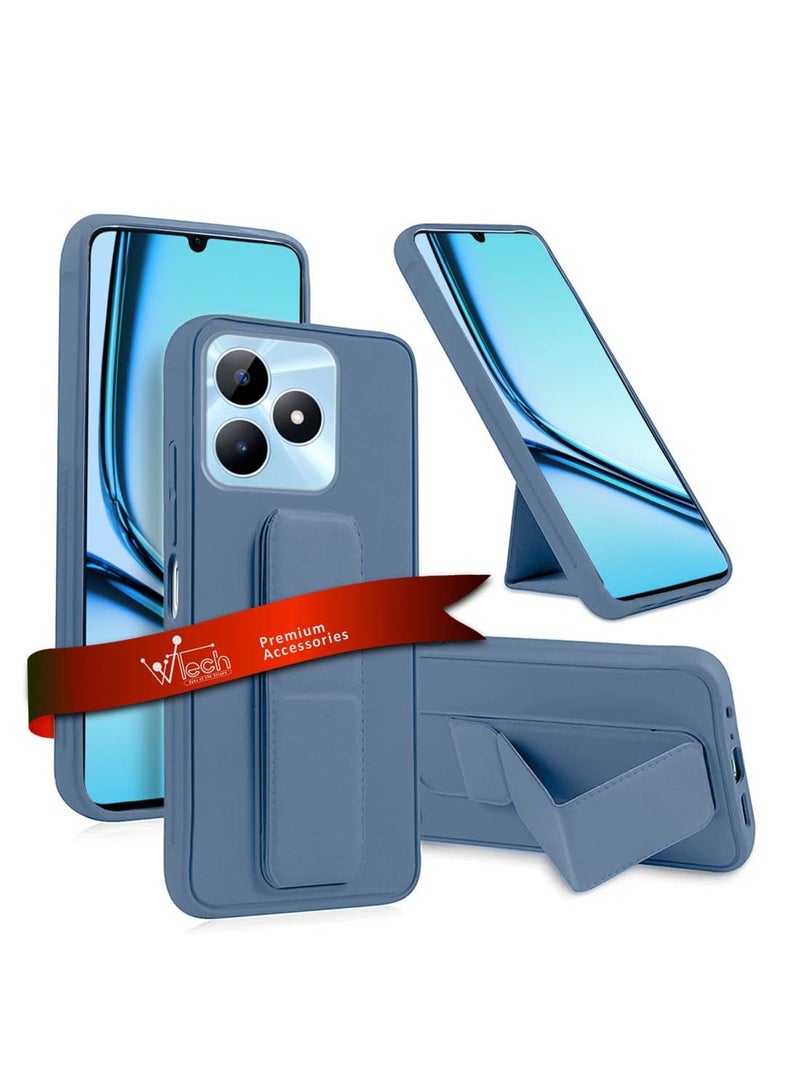 دبليو تيك Realme Note 50 4G 2024 قبضة اليد قابلة للطي المغناطيسي مسند المعصم حزام قبضة الاصبع مع غطاء حالة الحديد المدمج - أزرق صخري - Image 1