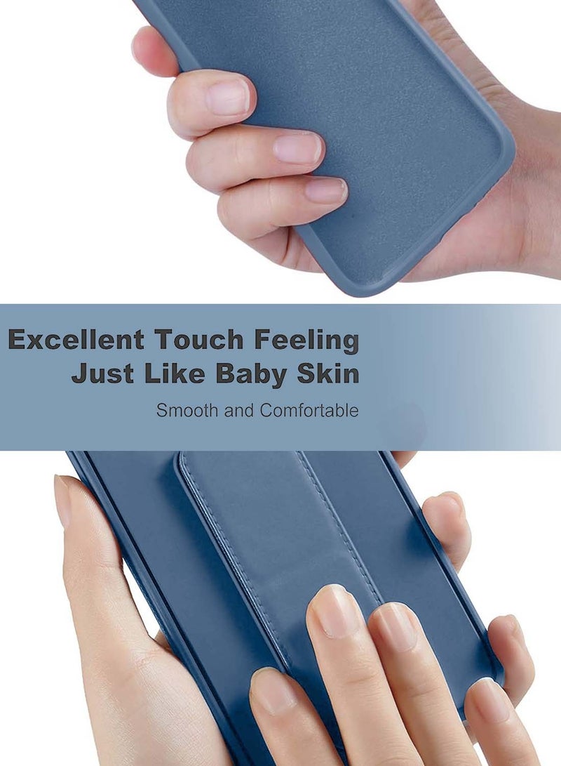 دبليو تيك Realme Note 50 4G 2024 قبضة اليد قابلة للطي المغناطيسي مسند المعصم حزام قبضة الاصبع مع غطاء حالة الحديد المدمج - أزرق صخري - Image 4