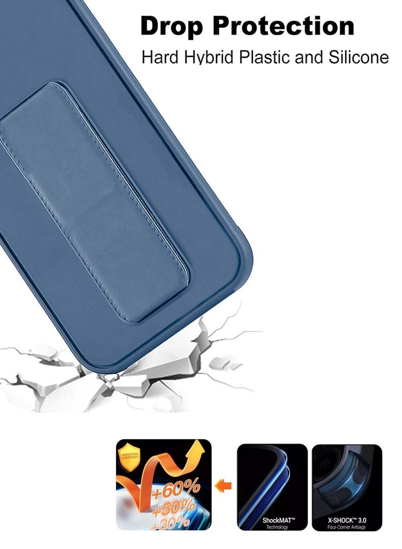 دبليو تيك Realme Note 50 4G 2024 قبضة اليد قابلة للطي المغناطيسي مسند المعصم حزام قبضة الاصبع مع غطاء حالة الحديد المدمج - أزرق صخري - Image 5