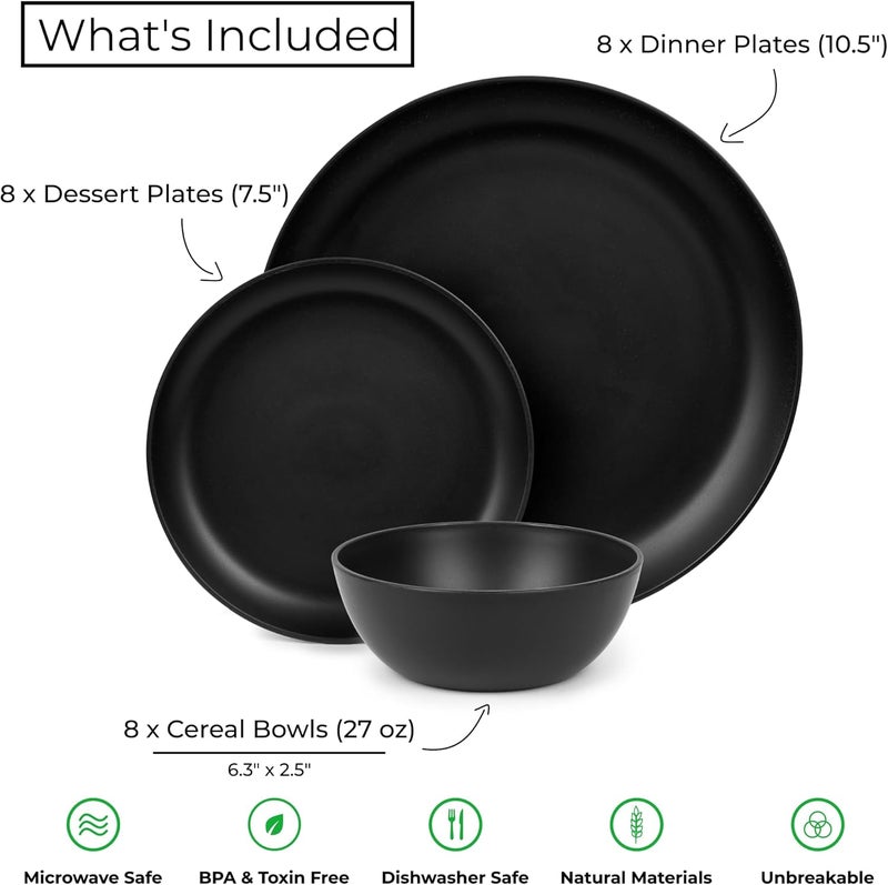 Grow Forward 24piece Premium Wheat Straw Dinnerware Sets for 8  Unbreakable Dishwasher  Microwave Safe Plastic Plates and Bowls Sets  Patio Outdoors RV Camping Dishes  Midnight - Image 3