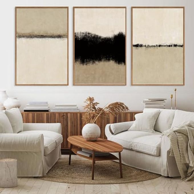 SIKERIC Large Abstract Textured Wall Art Set Of 3, Minimalist Beige Framed Canvas Art Painting, Modern Textured Art Print, Neutral Paint Stroke Home Decor For Dining Room,Living Room, Office-16X24 - Image 3