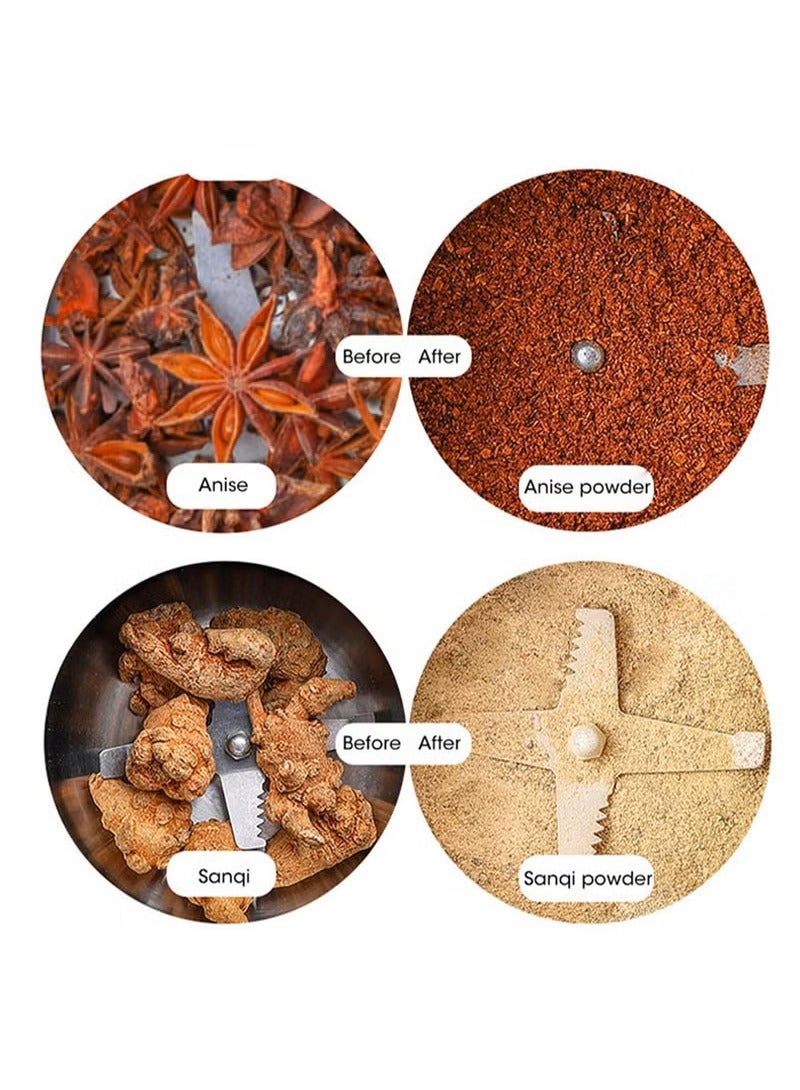 بريتيل مطاحن القهوة الكهربائية من بروتيل بقوة 300 وات، قوة عالية 30 ثانية، سرعة طحن، هيكل من الفولاذ المقاوم للصدأ للحبوب والمكسرات والفاصوليا والتوابل والحبوب آلة طحن للمطبخ والمنزل متعدد الوظائف - Image 4