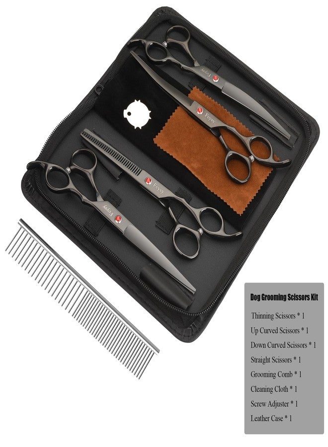 اف سي واي اس واي مجموعة مقصات للعناية بالكلاب، مجموعة مقصات احترافية لقص شعر الحيوانات الأليفة من Fcysy مع مقصات منحنية ومستقيمة لتخفيف الشعر - أدوات عناية من الفولاذ المقاوم للصدأ للكلاب والقطط في المنزل - Image 2