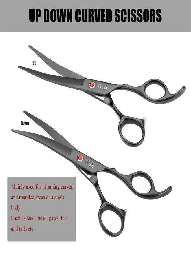 اف سي واي اس واي مجموعة مقصات للعناية بالكلاب، مجموعة مقصات احترافية لقص شعر الحيوانات الأليفة من Fcysy مع مقصات منحنية ومستقيمة لتخفيف الشعر - أدوات عناية من الفولاذ المقاوم للصدأ للكلاب والقطط في المنزل - Image 3