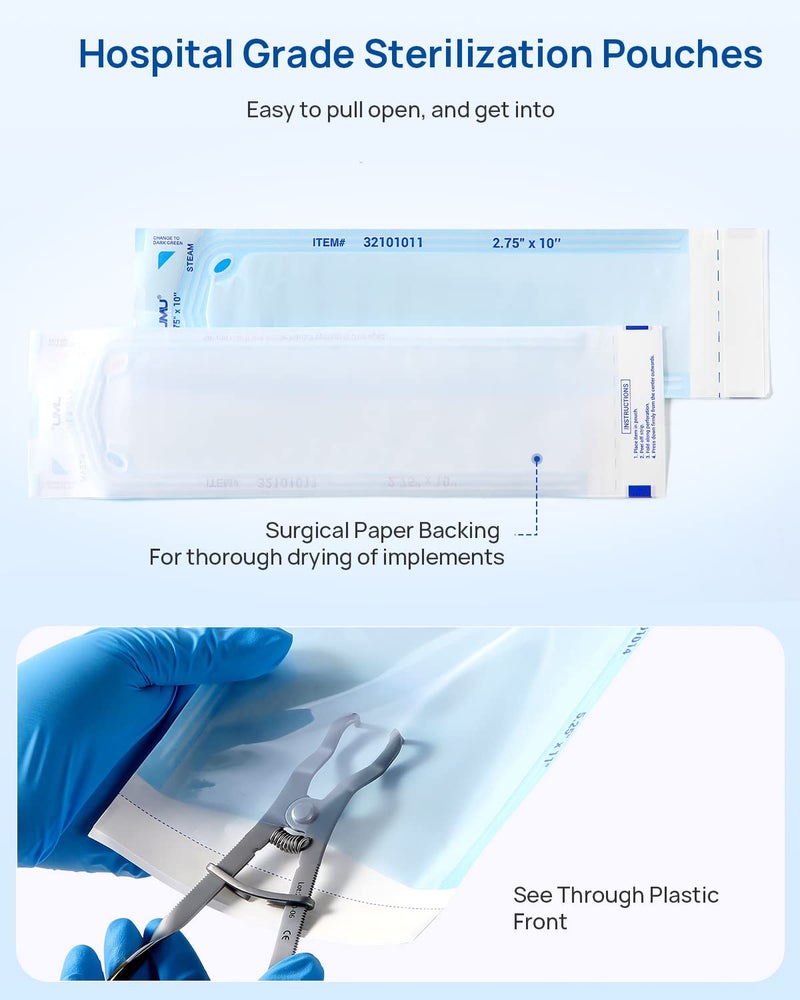 JMU 200 Self Sealing Sterilization Pouches, 2.25" x 5" Autoclave Sterilizer Bags - Image 3