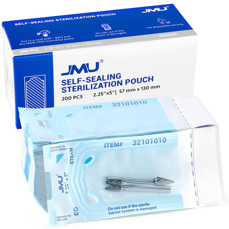 JMU 200 Self Sealing Sterilization Pouches, 2.25" x 5" Autoclave Sterilizer Bags - Image 1