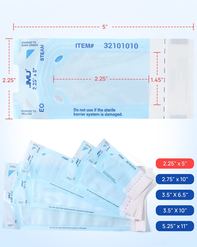 JMU 200 Self Sealing Sterilization Pouches, 2.25" x 5" Autoclave Sterilizer Bags - Image 4