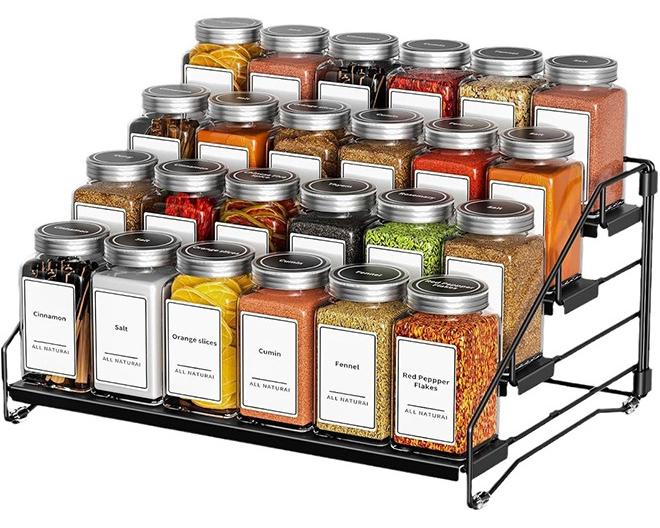 HOOPZOZA 4 Tier Iron Spice Rack and Organizer Depth Expandable Seasoning Spice Jar Organizer Space-Saving Spice Organizers Seasoning Storage Shelf for Kitchen Tiered Iron Spice Racks Free Standing for Cabinet Drawers and Countertop（Does Not include Spice Jars） - Image 1