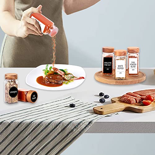 Churboro 36 Glass Spice Jars with 547 Labels with Shaker Lids - 4 Oz Square Spice Containers with Acacia Wood Lids, Chalk Pen, Funnel Seasoning Jars for Spice Rack, Cabinet, or Drawer - Image 5