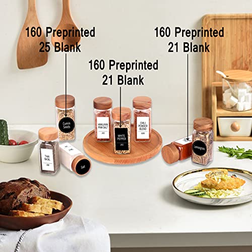Churboro 36 Glass Spice Jars with 547 Labels with Shaker Lids - 4 Oz Square Spice Containers with Acacia Wood Lids, Chalk Pen, Funnel Seasoning Jars for Spice Rack, Cabinet, or Drawer - Image 3