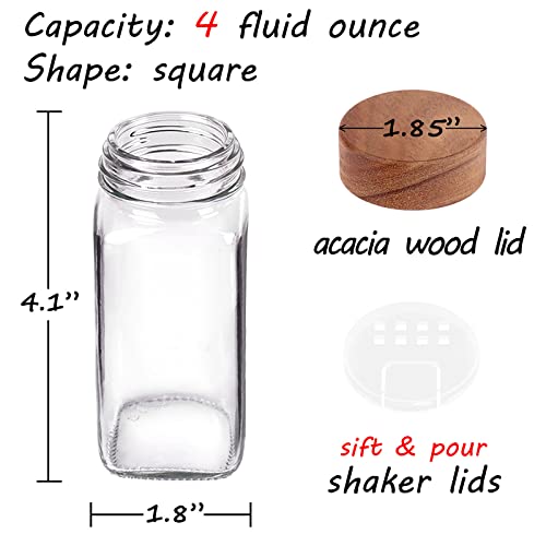 Churboro 36 Glass Spice Jars with 547 Labels with Shaker Lids - 4 Oz Square Spice Containers with Acacia Wood Lids, Chalk Pen, Funnel Seasoning Jars for Spice Rack, Cabinet, or Drawer - Image 4