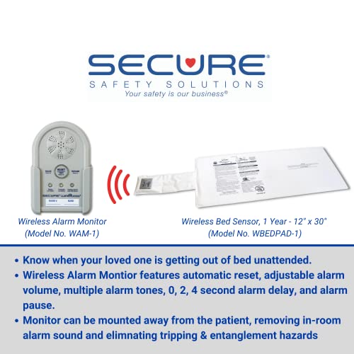 Secure Safety Solutions Secure Bed Alarm for Elderly Adults, Dementia Patients, Seniors - 12" x 30" Wireless Bed Sensor Pad, Alarm Monitor Pager, Power Adapter - Fall & Wandering Prevention Caregiver Alert System - Image 2