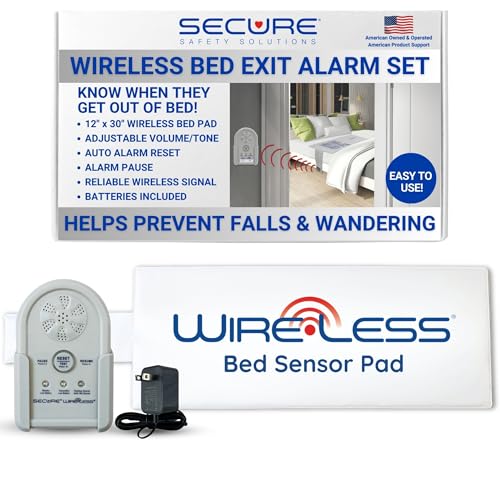 Secure Safety Solutions Secure Bed Alarm for Elderly Adults, Dementia Patients, Seniors - 12" x 30" Wireless Bed Sensor Pad, Alarm Monitor Pager, Power Adapter - Fall & Wandering Prevention Caregiver Alert System - Image 1