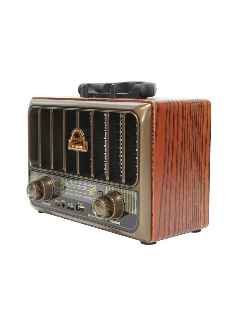 M-1933BT Bluetooth Radio with FM/AM/SW Bands, Rechargeable Battery, AUX/TF Port-BROWN - Image 2
