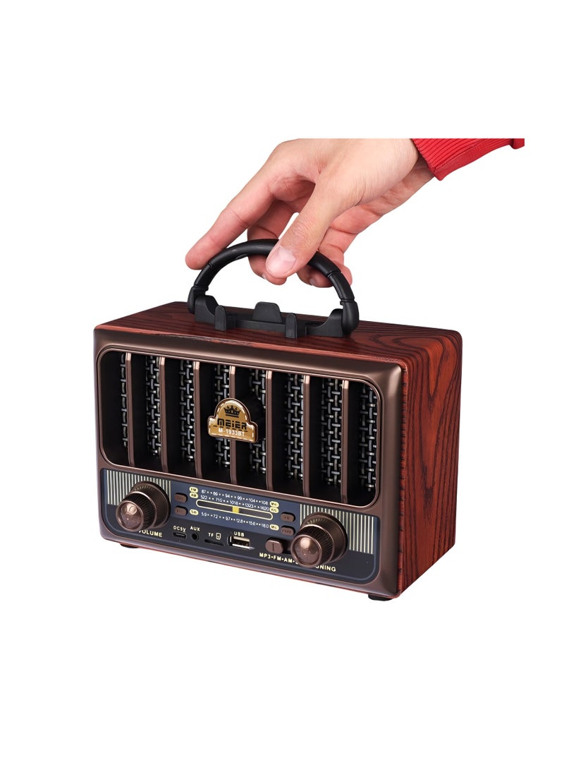 M-1933BT Bluetooth Radio with FM/AM/SW Bands, Rechargeable Battery, AUX/TF Port-BROWN - Image 3