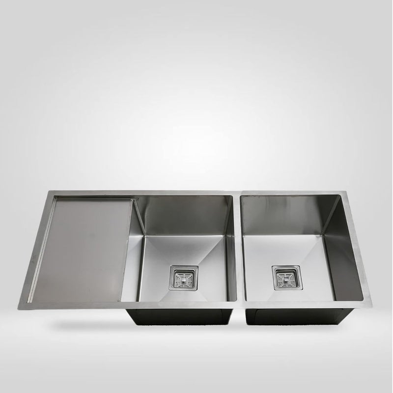 BLACKADO PREMIUM SINKS BLACKADO PREMIUM SINKS 304 GRADE STAINLESS STEEL HANDMADE KITCHEN SINKS 45 20 10 INCH DOUBLE BOWL DRAINBOARD - Image 1