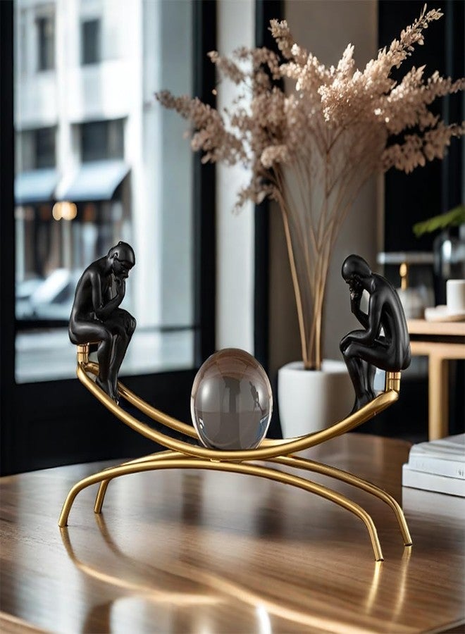 FUNSXBUG The Thinker Statue Thinking Man Statues with Crystal Ball Sculptures Collectible Figurine Home Decor Living Room Decoration Items Black - Image 4