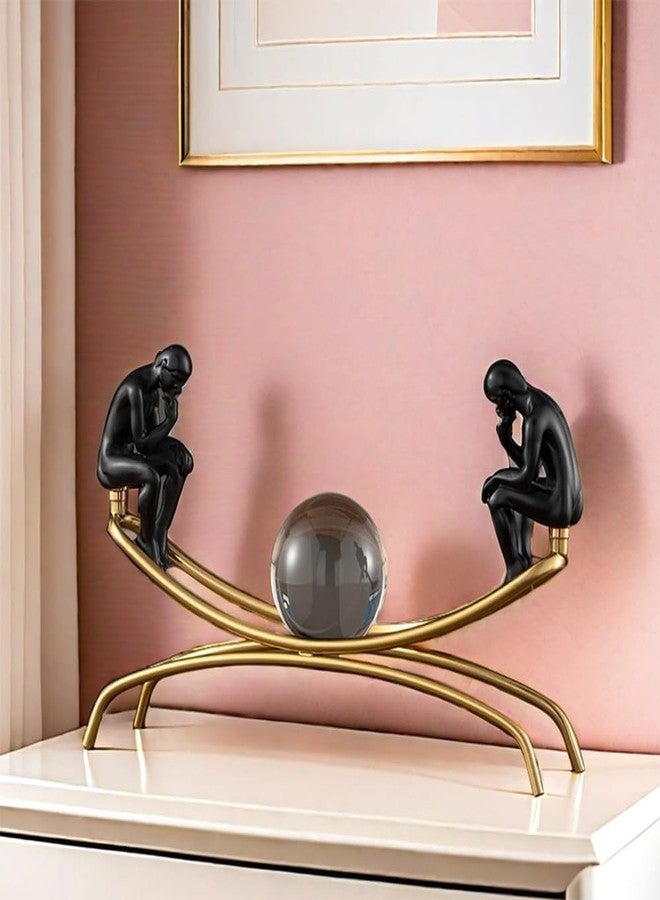 FUNSXBUG The Thinker Statue Thinking Man Statues with Crystal Ball Sculptures Collectible Figurine Home Decor Living Room Decoration Items Black - Image 3