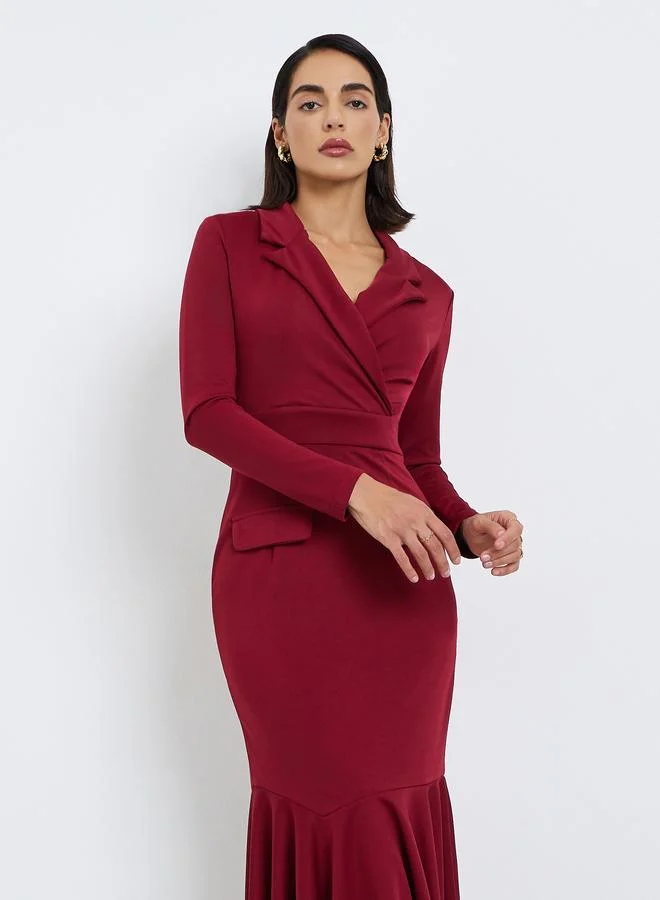 Styli Maroon Mermaid Hem Blazer Midi Dress