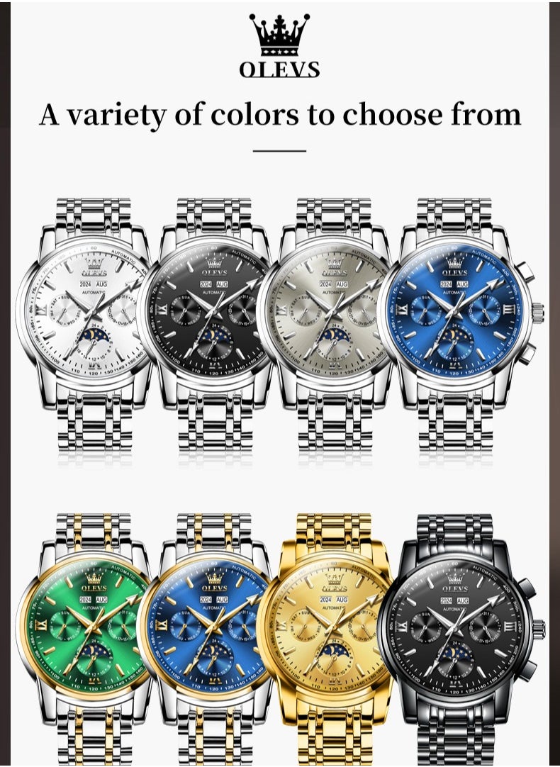 OLEVS OLEVS Men's Watches Automatic Mechanical Luxury Dress Wristwatch with Moon Phase Day Date Year Waterproof Luminous Two Color Watch  - Image 5