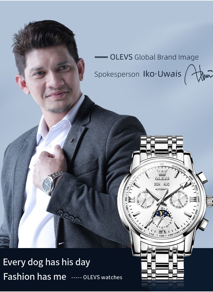 OLEVS OLEVS Men's Watches Automatic Mechanical Luxury Dress Wristwatch with Moon Phase Day Date Year Waterproof Luminous Two Color Watch  - Image 2