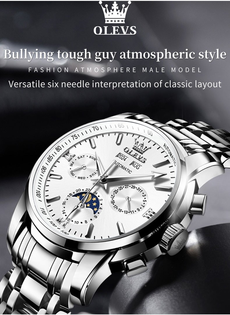 OLEVS OLEVS Men's Watches Automatic Mechanical Luxury Dress Wristwatch with Moon Phase Day Date Year Waterproof Luminous Two Color Watch  - Image 3