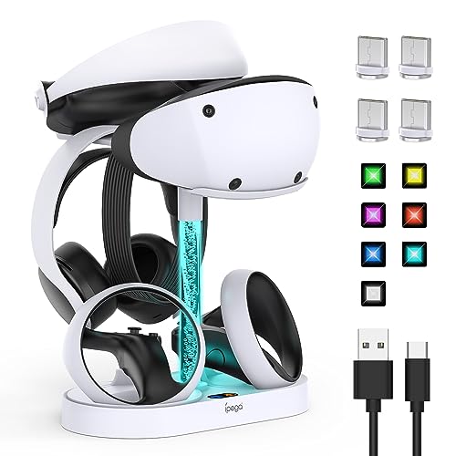 FASTSNAIL Charging Stand for PlayStation VR2, Multifunctional PS VR2 Headset & Sense Controllers Charge Dock Station with 10 RGB Light Modes of Memory, Storage Base Gaming Accessories for PS5 VR2 - Image 1