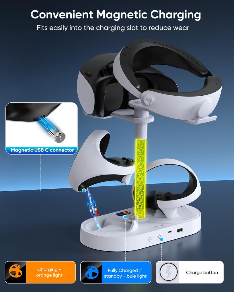 FASTSNAIL Charging Stand for PlayStation VR2, Multifunctional PS VR2 Headset & Sense Controllers Charge Dock Station with 10 RGB Light Modes of Memory, Storage Base Gaming Accessories for PS5 VR2 - Image 3