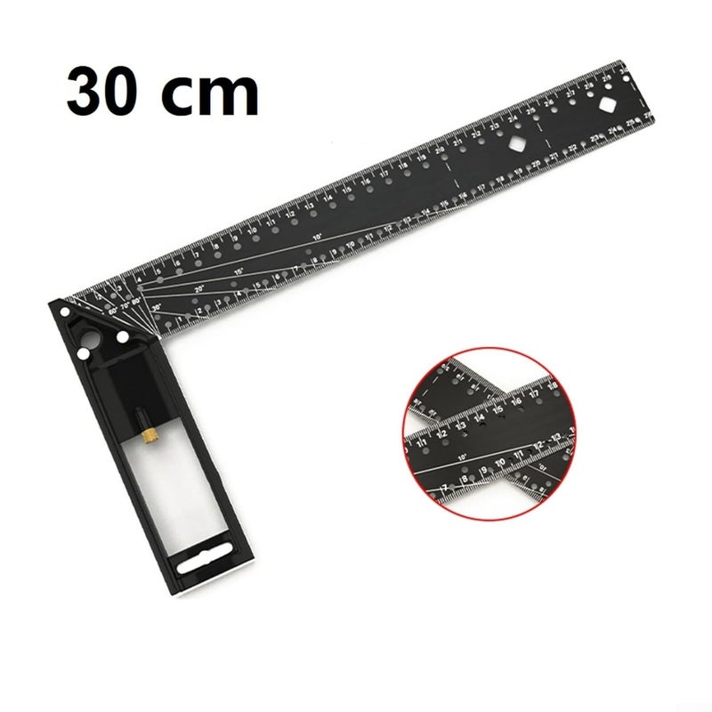 Multifunctional Aluminum Alloy Square Ruler 90 Degree Positioning Marking Tool 30cm Black - Image 4