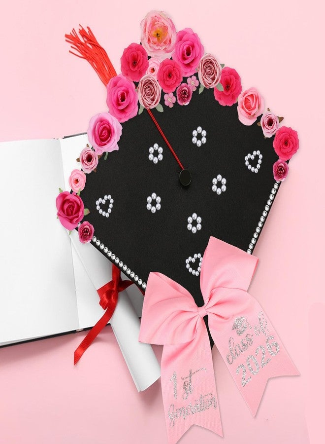 Balterever Graduation Bow Class of 2026 Graduation Pink Satin Bow 7 x 7 Inch Hair Accessories with Hair Clip for Cap Decoration Gifts - Image 3