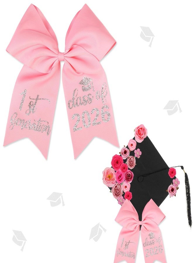 Balterever Graduation Bow Class of 2026 Graduation Pink Satin Bow 7 x 7 Inch Hair Accessories with Hair Clip for Cap Decoration Gifts - Image 1