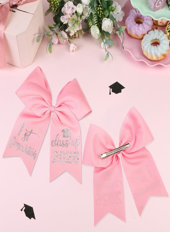 Balterever Graduation Bow Class of 2026 Graduation Pink Satin Bow 7 x 7 Inch Hair Accessories with Hair Clip for Cap Decoration Gifts - Image 2