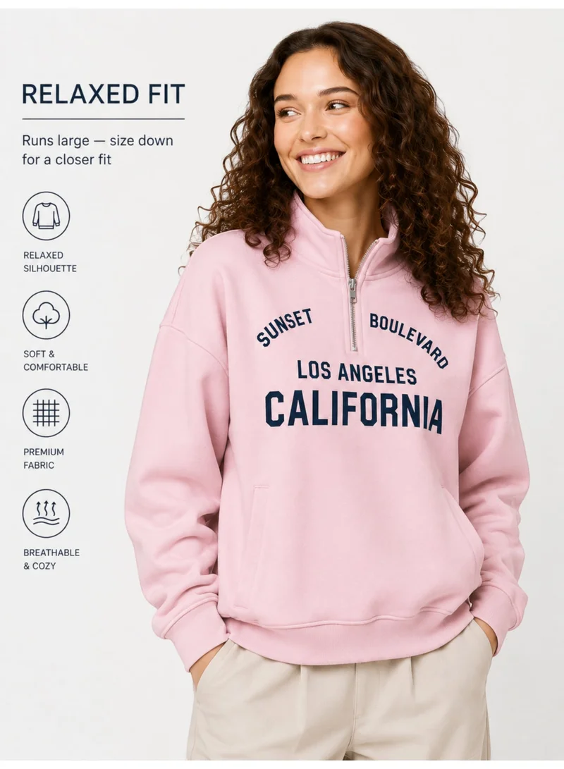 Victor And Jane “Los Angeles California” Half-Zip Pullover – 100% Cotton Fleece Sweatshirt | 280 GSM