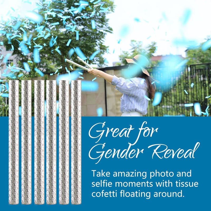 BATTIFE It's a Boy, 6Pack Gender Reveal Confetti Wands, Tissue Paper Confetti Flick Flutter Sticks for Baby Boy Born Shower Party Decorations Supplies, Shoot Poppers, 14inch Blue - Image 2