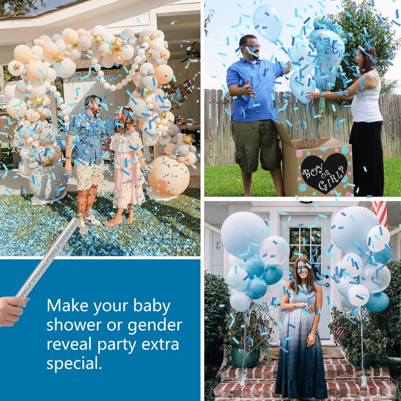 BATTIFE It's a Boy, 6Pack Gender Reveal Confetti Wands, Tissue Paper Confetti Flick Flutter Sticks for Baby Boy Born Shower Party Decorations Supplies, Shoot Poppers, 14inch Blue - Image 4