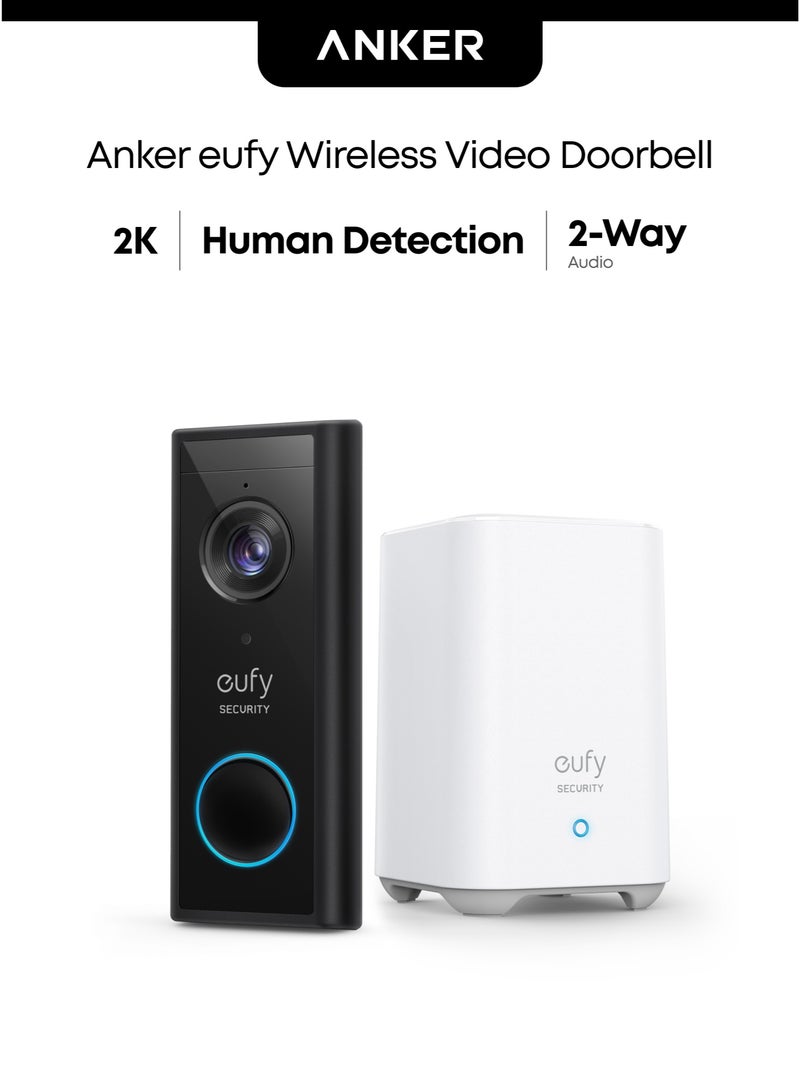 eufy Wireless Video Doorbell (Battery-Powered) with 2K HD, No Monthly Fee, On-Device AI for Human Detection, 2-Way Audio, Simple Self-Installation - Image 1