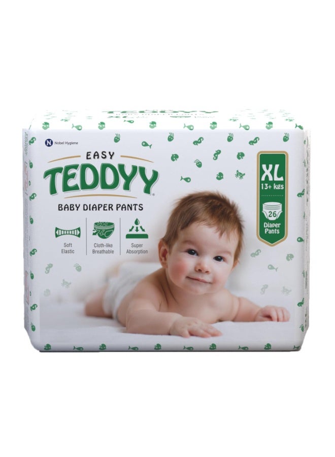 TEDDYY Easy Baby XL Size Diaper Pant Style | 26 Count (Extra Large) | 12-17 kgs (Pack of 1) | Long Protection Hours | Anti-Bacterial | Airy Breathable Fit | Rapid Soaker Channels with Wetness Indicato