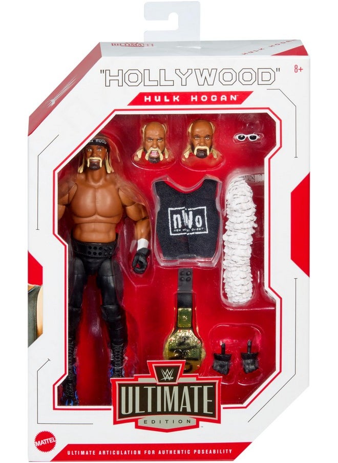 ماتيل جيمز - مجموعة مجسمات وإكسسوارات Mattel WWE Ultimate Edition، مجسم "هوليوود" هالك هوجان مقاس 6 بوصات مع 30 نقطة مفصلية وقطع قابلة للتبديل ومعدات الدخول - Image 1