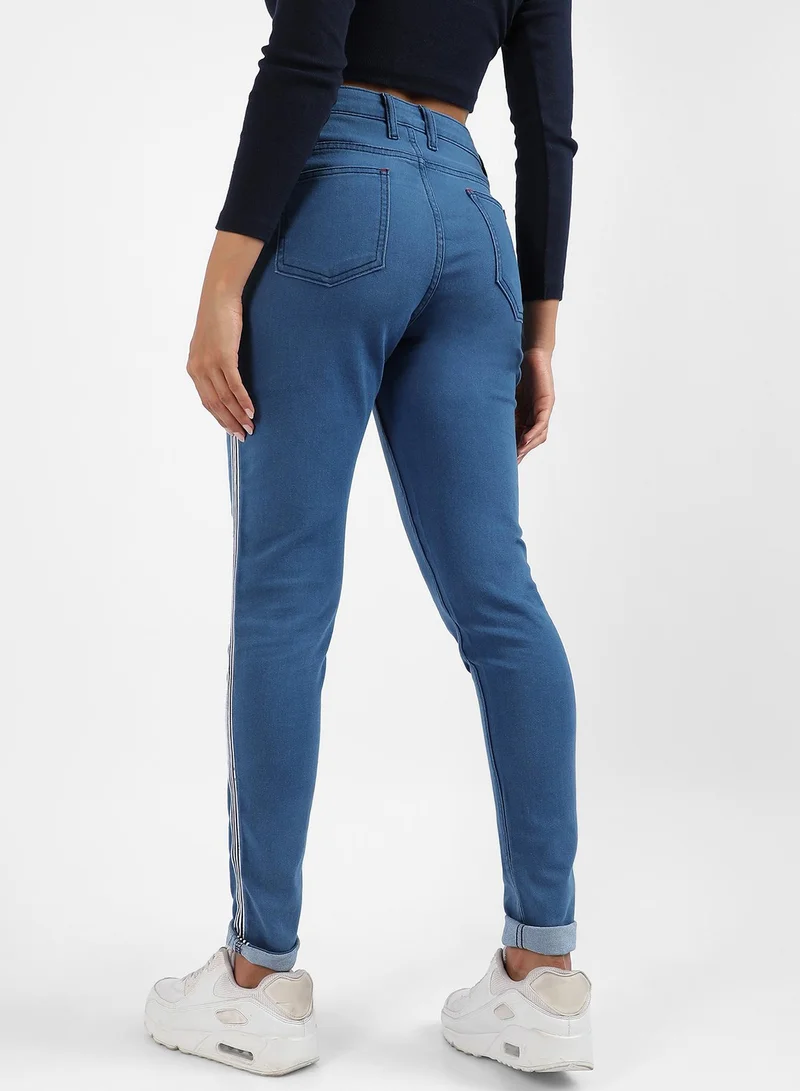 Campus Sutra Campus Sutra Women's Light Blue Pencil Side-Striped Denim Jeans